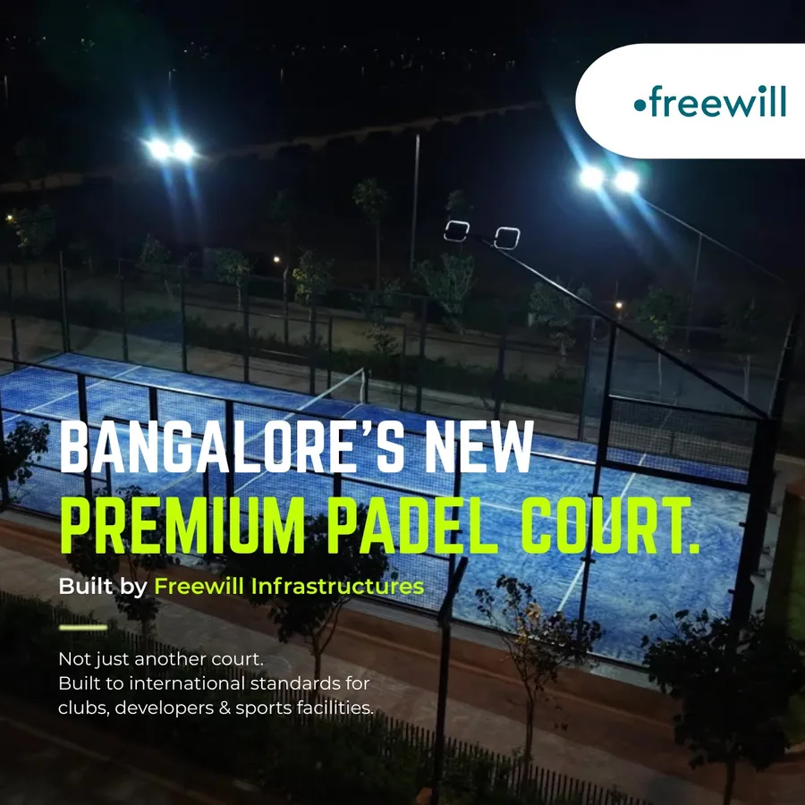 Freewill — Bangalore’s newest padel court — hot-dip galvanised, FIP-standard, 3-year warranty.