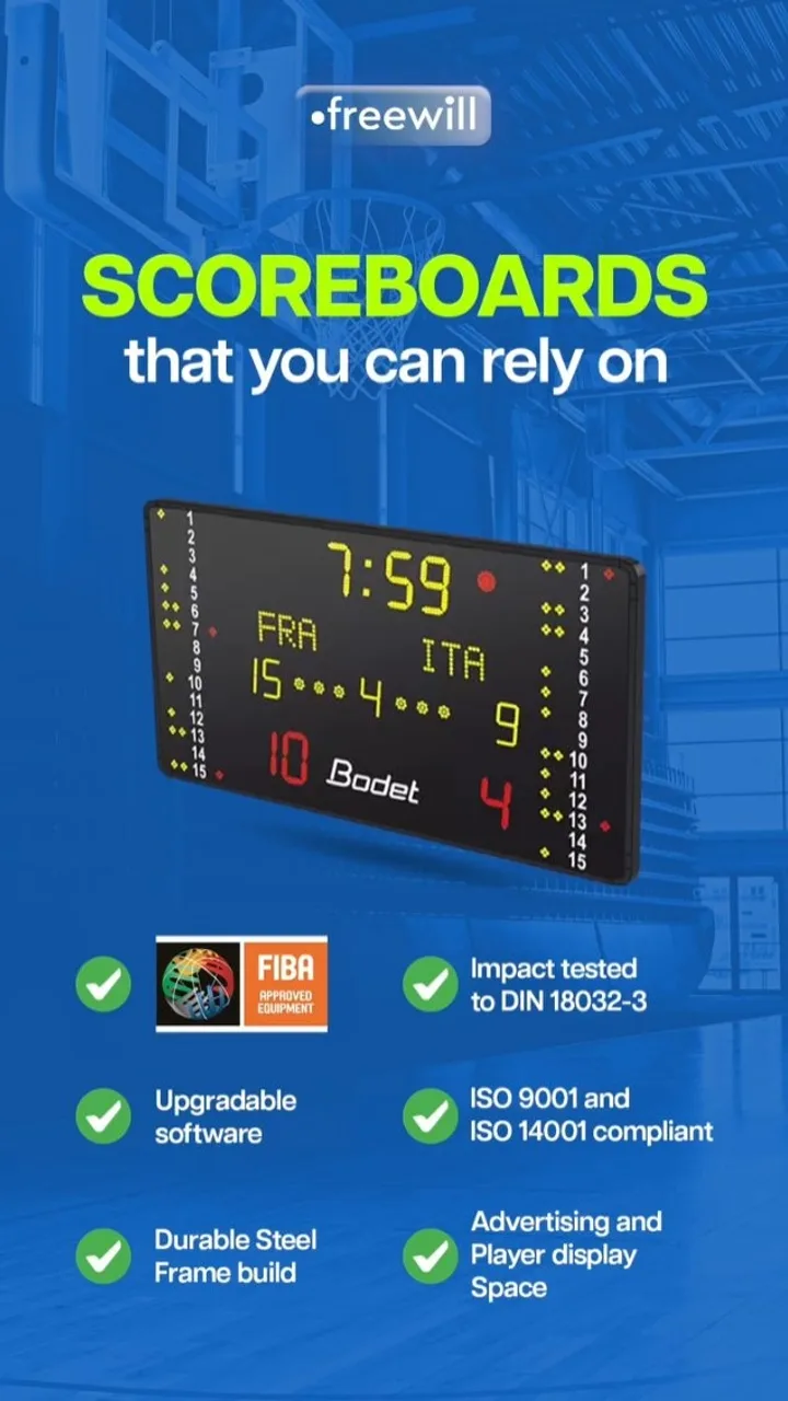 Bodet Scoreboards — FIBA Level 2 · wireless Scorepad control